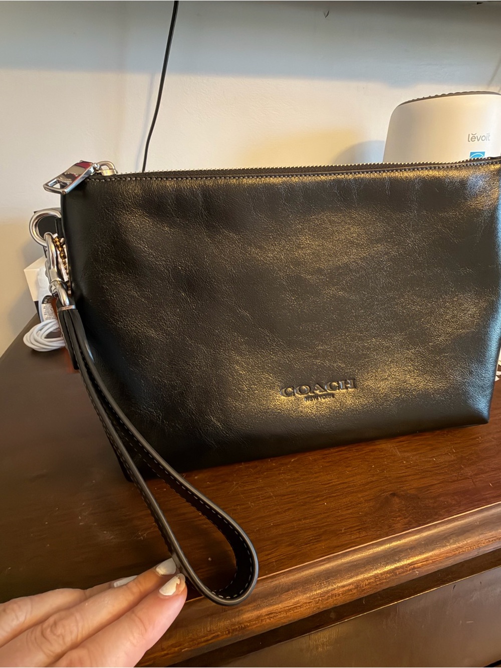 NWT - Coach Black Leather Pouch